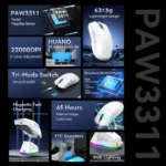 Attack Shark X11 63g PAW3311 22000DPI Tri-Mode Wireless Gaming Mouse with RGB Charging DOCK - Image 2