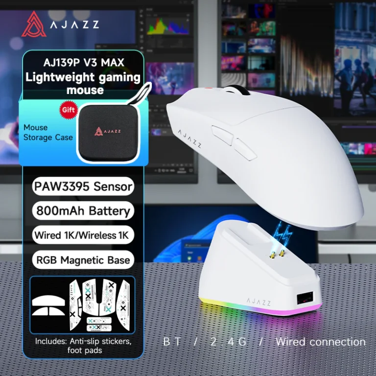 AJAZZ AJ139P V3 MAX Tri-Mode Wireless Gaming Mouse-WHITE