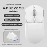 Ajazz AJ139 V2 MC Tri-Mode Wireless Gaming Mouse with Charging Dock-WHITE